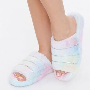Wild Diva tie dye rhinestone slippers